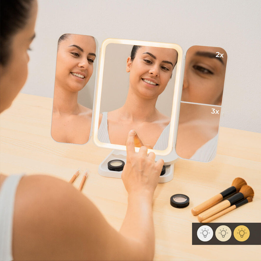Espejo de Maquillaje Tríptico Recargable con Aumento y Luz LED Miled InnovaGoods