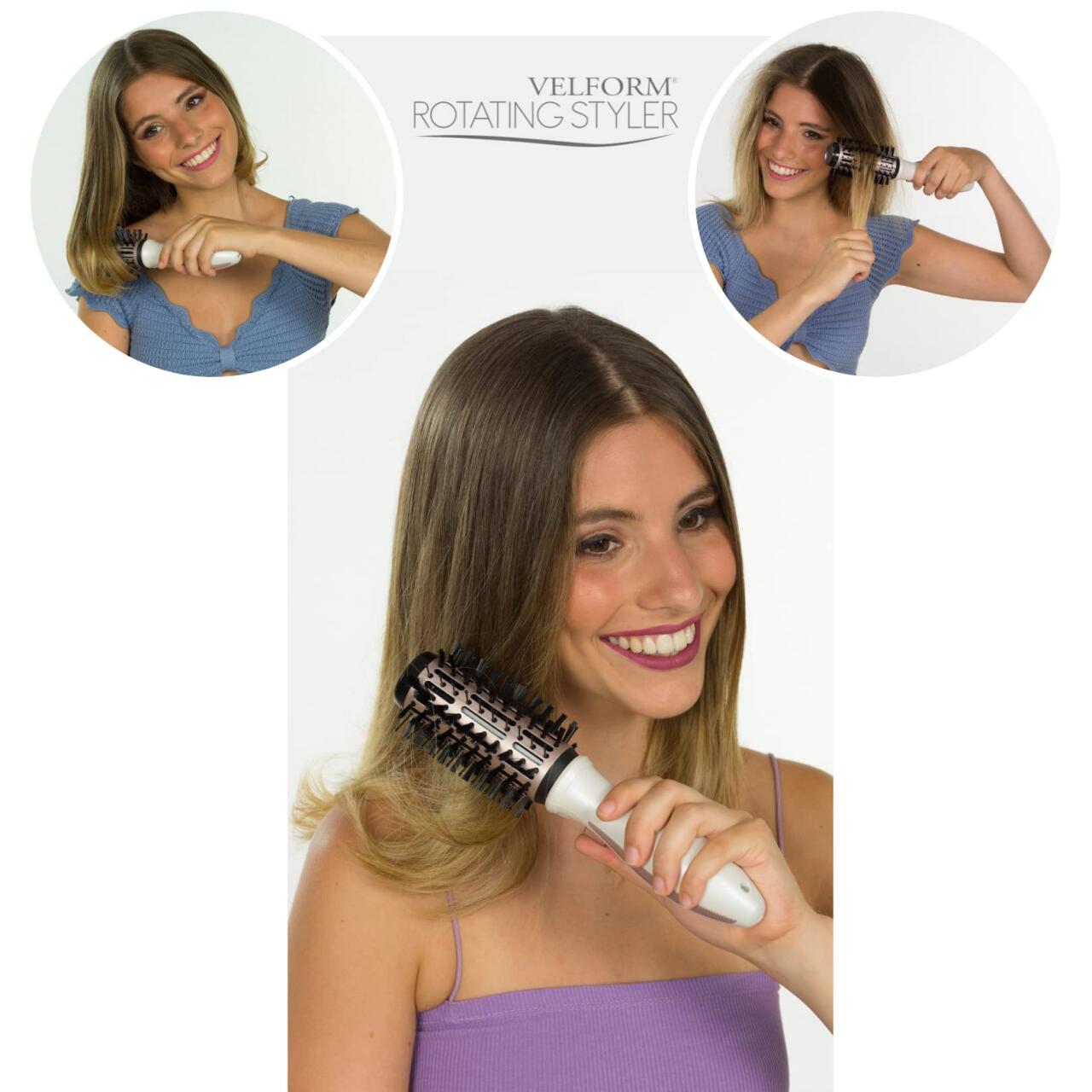 Cepillo giratorio recargable para alisar, dar volumen y brillo al cabello